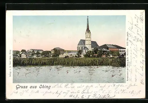 AK Obing, Ortsansicht mit Kirche