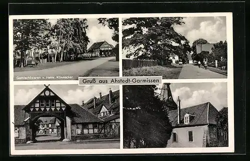 AK Ahstedt-Garmissen, Gemischtwarengeschäft von Heinr. Könnecker, Tor, Kirche