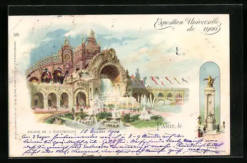 Lithographie Paris, Exposition universelle de 1900, Palais de l`Éléctricité
