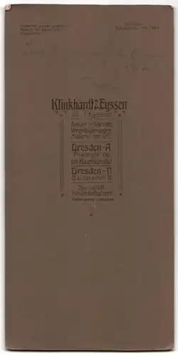 Fotografie Klinkhardt & Eyssen, Dresden, Pragerstr. 56, Uffz. in Uniform mit Schirmmütze & Wickelgamaschen, 1.WK