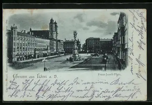 Mondschein-AK Linz /D., Franz-Josefs-Platz