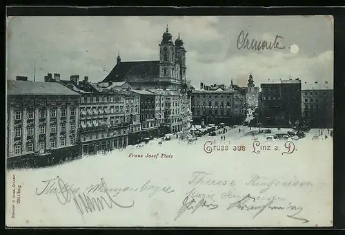 Mondschein-AK Linz /D., Franz Josef Platz