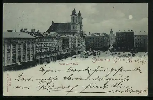 Mondschein-AK Linz /D., Franz Josef Platz