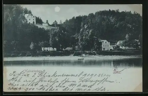 Mondschein-AK Linz /D., Calvarienberg und Ufer