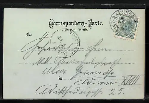 Mondschein-AK Linz /D., Ort aus der Vogelschau