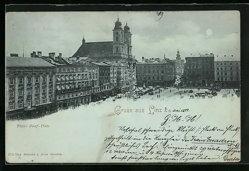 Mondschein-AK Linz /D., Franz Josef Platz