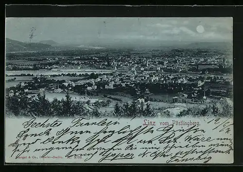 Mondschein-AK Linz /D., Blick vom Pöstlingsberg