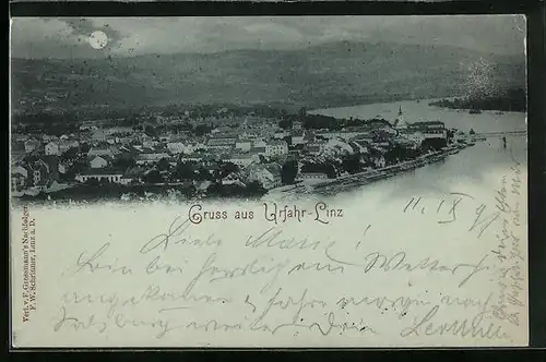 Mondschein-AK Linz /D., Blick auf Urfahr