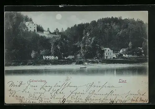 Mondschein-AK Linz /D., Calvarienberg