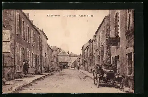 AK Ouroux, En Morvan, Grande-Rue, Strassenpartie