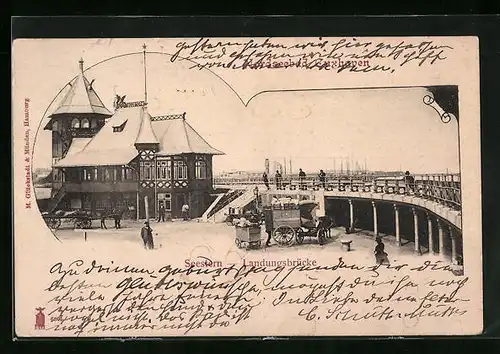 AK Cuxhaven, Gasthaus Seestern mit Landungsbrücke