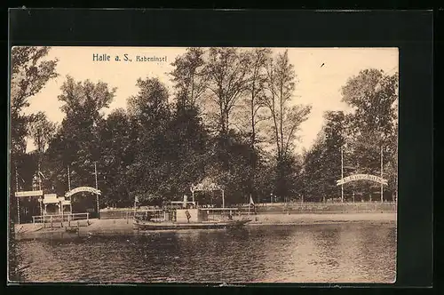 AK Halle a. S., Rabeninsel mit Booten