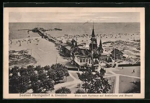 AK Heringsdorf /Usedom, Seebrücke, Strand