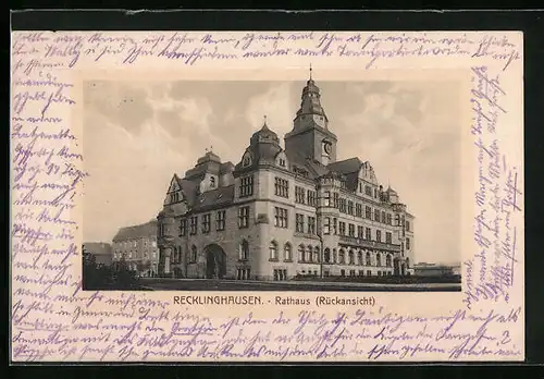 AK Recklinghausen, Rückansicht vom Rathaus