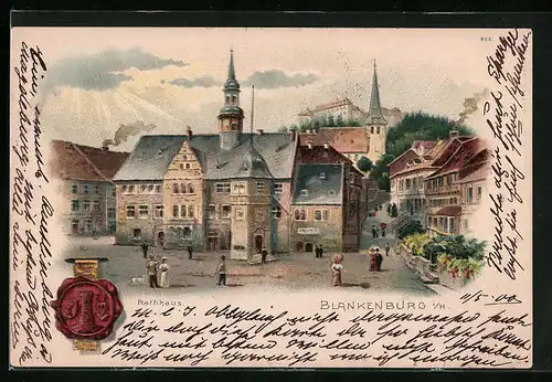 Lithographie Blankenburg /H., Rathaus