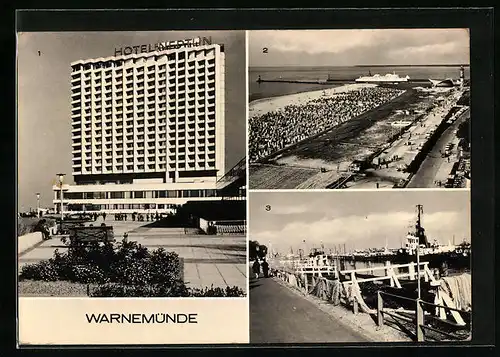 AK Rostock-Warnemünde, Hotel Neptun, Blick vom 19. Stock des Hotels, Am alten Strom