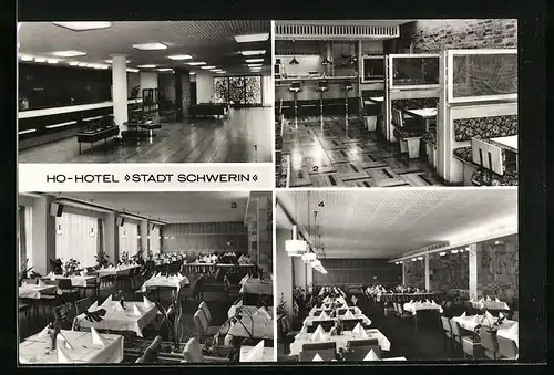 AK Schwerin, HO-Hotel Stadt Schwerin - Foyer, Grillbar, Restaurant