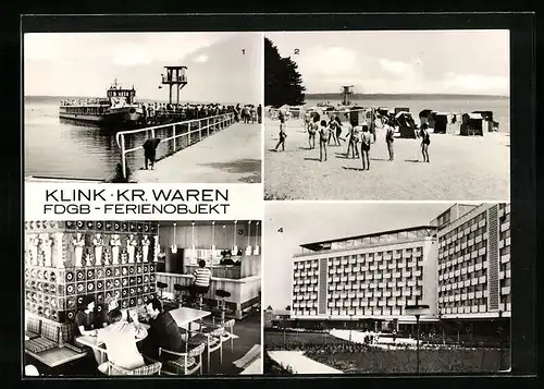AK Klink /Kr. Waren, FDGB-Ferienobjekt - An der Mole, Badestrand, Dachcafé