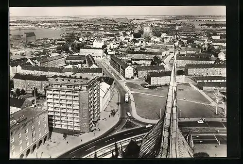 AK Rostock, Blick von der Marienkirche auf die Stadt