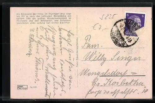 AK Rastenberg /Thüringen, Waldschwimmbad mit Café