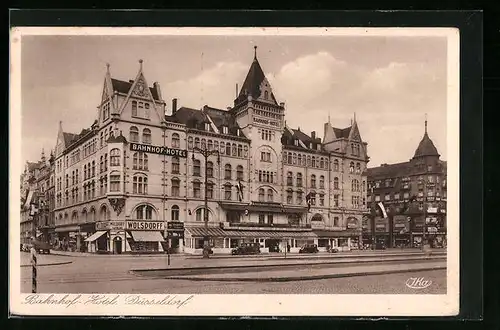 AK Düsseldorf, Bahnhof-Hotel mit Geschäften