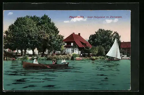AK Helgoland /Neustrelitz, Insel im Zierkersee mit Booten