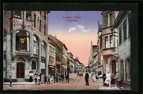 AK Landau i. Pfalz, Königstrasse mit Wiener Café