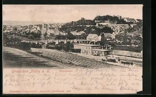 AK Nebra a. U., Totalansicht mit Bahnhof
