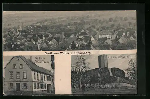 AK Weiler a. Steinsberg, Gasthaus zum Löwen, Schlossruine Steinsberg, Totalansicht