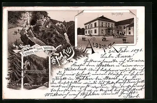 Lithographie Albbruck, Hotel Albthal, Partien aus dem Albthal
