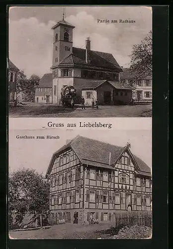 AK Liebelsberg, Gasthaus zum Hirsch, Partie am Rathaus