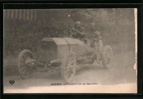 AK Autorennfahrer Werner in seinem Mercedes