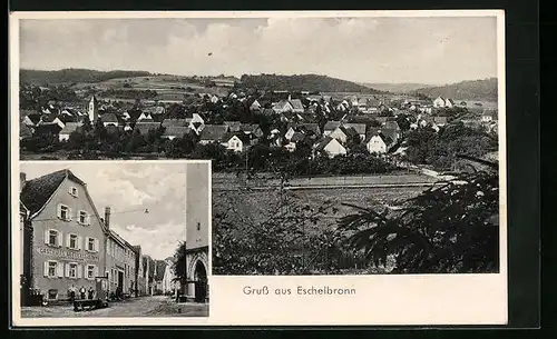 AK Eschelbronn, Gasthaus Brauerei zur Sonne, Gesamtansicht aus der Vogelschau