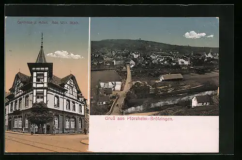 AK Pforzheim-Brötzingen, Gasthaus zum Adler, Ortsansicht aus der Vogelschau