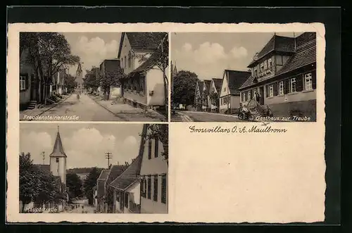 AK Grossvillars über Mühlacker /Württ., Gasthaus zur Traube, Freudensteinerstrasse, Hauptstrasse