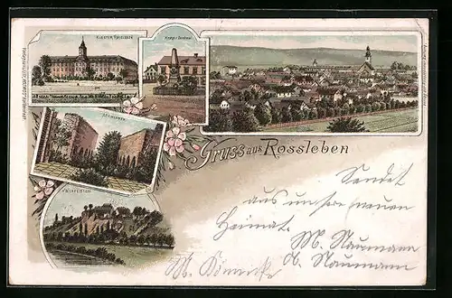 Lithographie Rossleben, Kloster, Krieger-Denkmal, Memleben