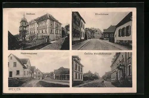 AK Bretten, Hirschstrasse, Hohkreuzstrasse, Amthaus