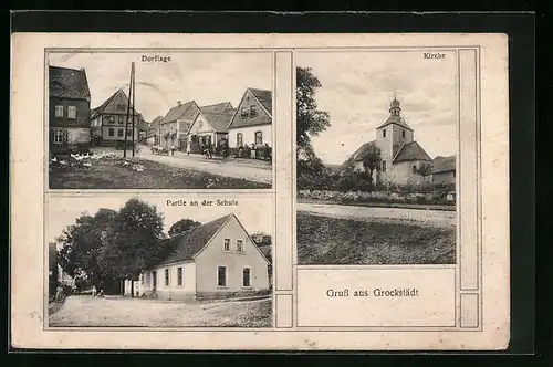 AK Grockstädt, Dorflage, Kirche, Partie an der Kirche