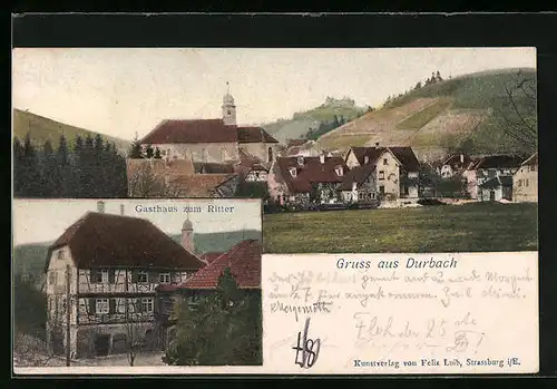 AK Durbach, Gasthaus zum Ritter, Ortspartie