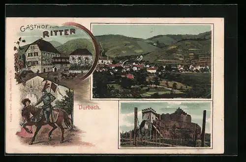 AK Durbach, Gasthof zum Ritter, Burg, Teilansicht