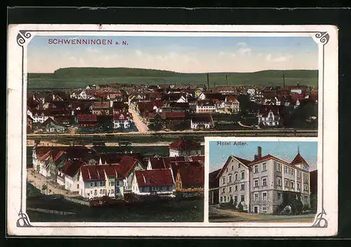 AK Schwenningen a. N., Hotel Adler, Ortspartie, Teilansicht mit Strassenpartie
