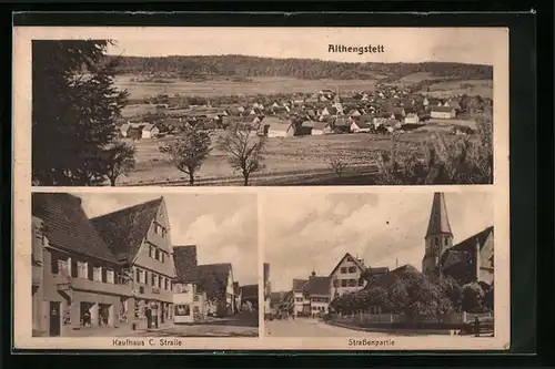 AK Althengstett, Kaufhaus C. Stalle, Strassenpartie mit Kirche, Teilansicht