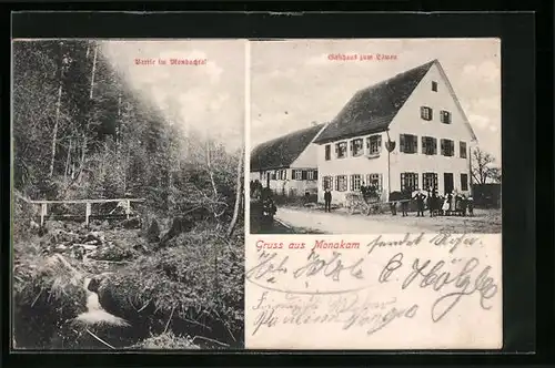 AK Monakam, Gasthaus zum Löwen, Partie im Monbachtal