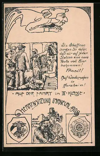 Künstler-AK Pforzheim, Karneval des technischen Vereins 1908