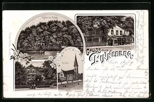 Lithographie Pinneberg, Gasthof zur Eiche, Hütte im Fahlt, Bahnhof`s Hotel