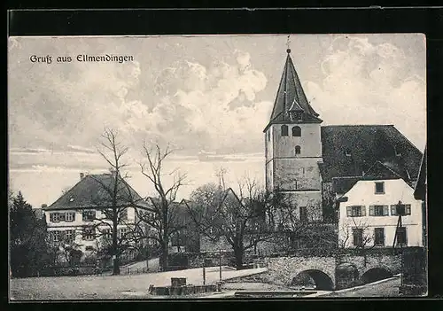 AK Ellmendingen, Ortspartie mit Kirche