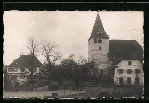 Foto-AK Ellmendingen, Ortspartie mit Kirche