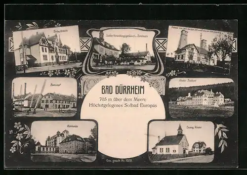 AK Bad Dürrheim, Kurhaus, Saline-Verwaltungsgebäude und Siedhaus, Borhaus