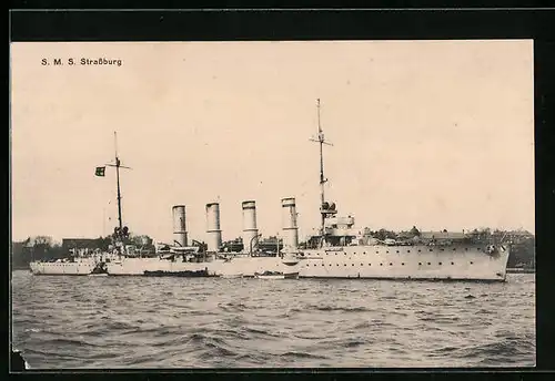 AK Kriegsschiff SMS Strassburg mit Beibooten