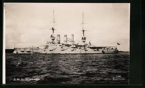 AK Kriegsschiff SMS Schlesien auf hoher See